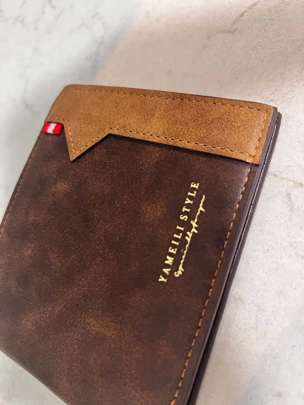 Yameili Style Men's Bi-fold Faux Leather Wallet with Two-Tone Design